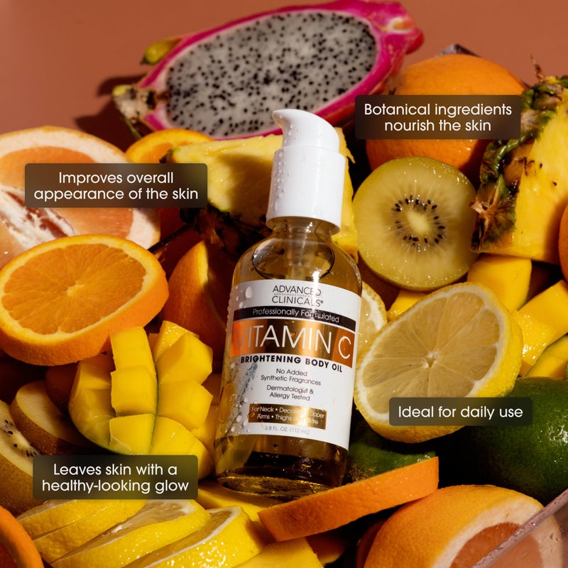 Advanced Clinicals Brightening Vitamin C Cream Moisturizer + Vitamin C Body Oil 2pc Skincare Set | Nourishing, Brightening, & Hydrating Body Oil & Body Lotion To Improve Appearance Of Dark Spots, 2pc - Image 4