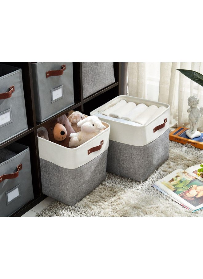 DECOMOMO DECOMOMO Cube Storage Organizer Bins 11 inch Cube Storage Bin 4 Pack Cubby Storage Bins Storage Baskets for Organizing Shelf Closet Nursery Toys Cloth Bathroom (Grey&White)  - Image 2
