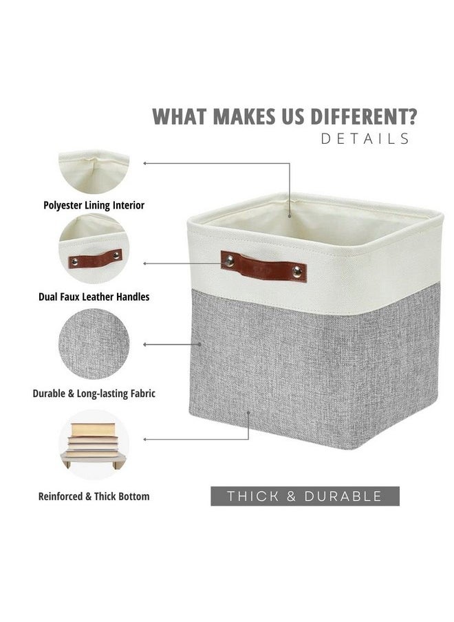 DECOMOMO DECOMOMO Cube Storage Organizer Bins 11 inch Cube Storage Bin 4 Pack Cubby Storage Bins Storage Baskets for Organizing Shelf Closet Nursery Toys Cloth Bathroom (Grey&White)  - Image 4