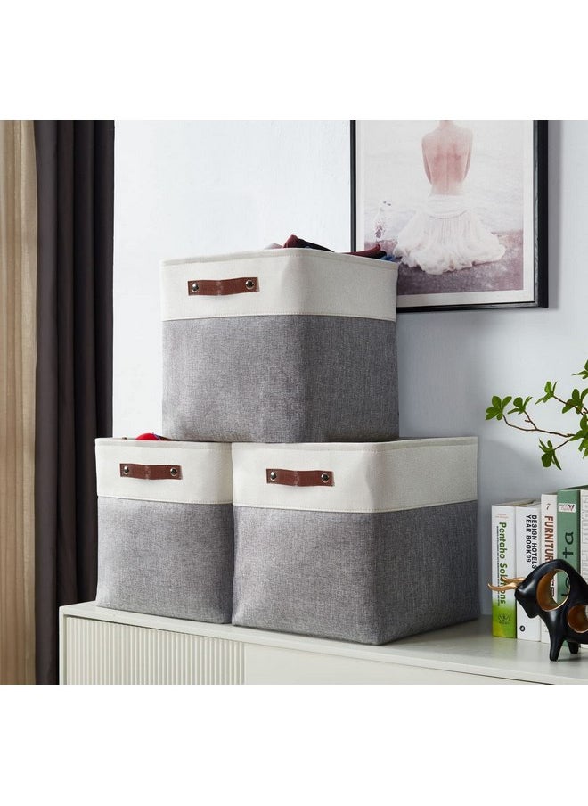 DECOMOMO DECOMOMO Cube Storage Organizer Bins 11 inch Cube Storage Bin 4 Pack Cubby Storage Bins Storage Baskets for Organizing Shelf Closet Nursery Toys Cloth Bathroom (Grey&White)  - Image 3