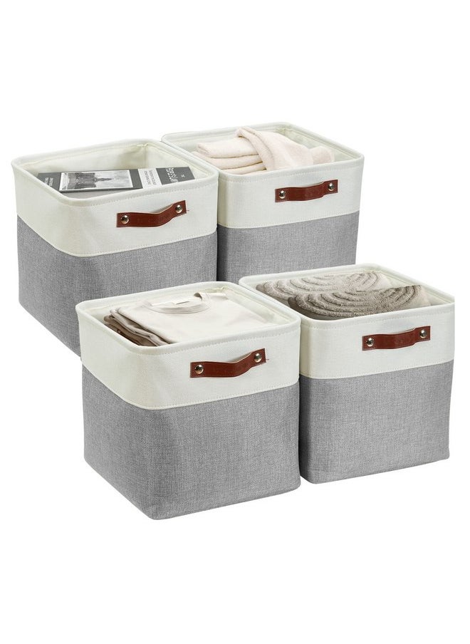 DECOMOMO DECOMOMO Cube Storage Organizer Bins 11 inch Cube Storage Bin 4 Pack Cubby Storage Bins Storage Baskets for Organizing Shelf Closet Nursery Toys Cloth Bathroom (Grey&White)  - Image 1