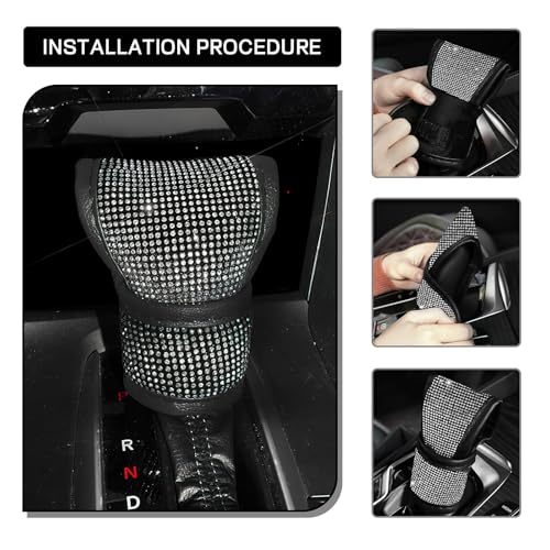 Hbxdeco Bling Auto Gear Shift Knob Cover, Car Knob Gear Stick Protector, Sparkly Crystal Rhinestones Gear Shift Knobs Cover for Women Girls, Universal Interior Decor Accessories (White) - Image 4