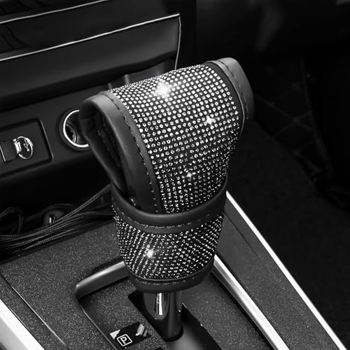 Hbxdeco Bling Auto Gear Shift Knob Cover, Car Knob Gear Stick Protector, Sparkly Crystal Rhinestones Gear Shift Knobs Cover for Women Girls, Universal Interior Decor Accessories (White) - Image 1