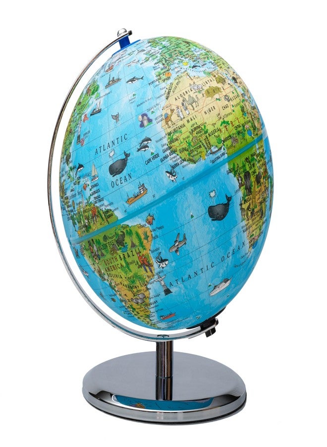 Replogle 8"/20cm Interactive Illuminated Political Globe with Chrome Base, Riser and Semi-Meridian. Standing 12 inches tall, This Colorful Easy to Read Globe Illuminates Brightly. The Perfect Interactive STEM Educational With Over a Thousand Pieces of Information. Ideal Night Light for Bedroom, Office or Home Decor. (Blue Kids) - Image 1