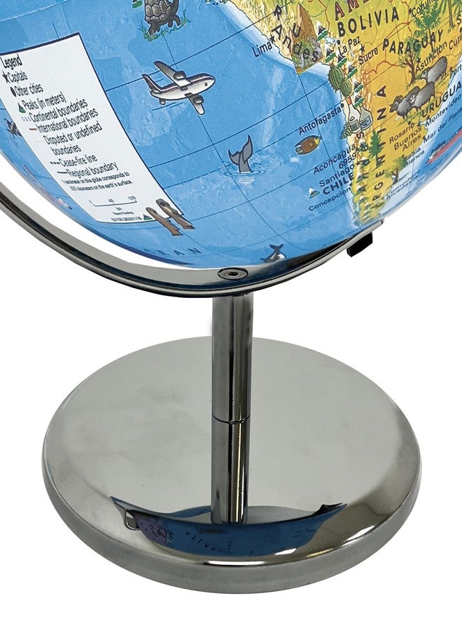 Replogle 8"/20cm Interactive Illuminated Political Globe with Chrome Base, Riser and Semi-Meridian. Standing 12 inches tall, This Colorful Easy to Read Globe Illuminates Brightly. The Perfect Interactive STEM Educational With Over a Thousand Pieces of Information. Ideal Night Light for Bedroom, Office or Home Decor. (Blue Kids) - Image 3