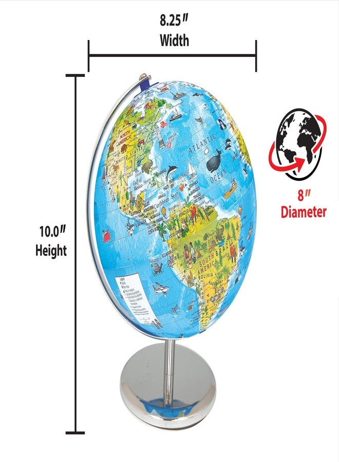 Replogle 8"/20cm Interactive Illuminated Political Globe with Chrome Base, Riser and Semi-Meridian. Standing 12 inches tall, This Colorful Easy to Read Globe Illuminates Brightly. The Perfect Interactive STEM Educational With Over a Thousand Pieces of Information. Ideal Night Light for Bedroom, Office or Home Decor. (Blue Kids) - Image 2