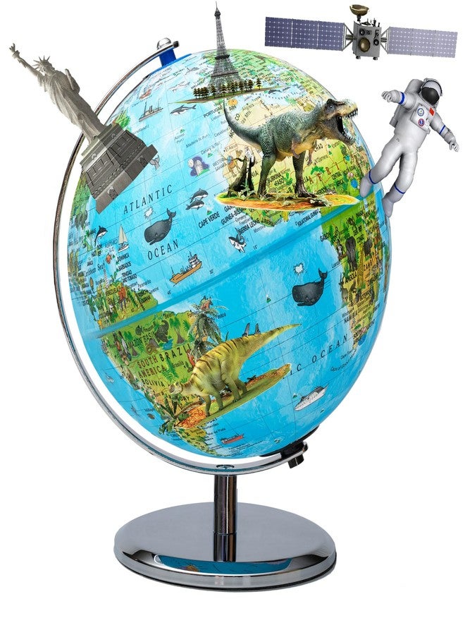 Replogle 8"/20cm Interactive Illuminated Political Globe with Chrome Base, Riser and Semi-Meridian. Standing 12 inches tall, This Colorful Easy to Read Globe Illuminates Brightly. The Perfect Interactive STEM Educational With Over a Thousand Pieces of Information. Ideal Night Light for Bedroom, Office or Home Decor. (Blue Kids) - Image 5