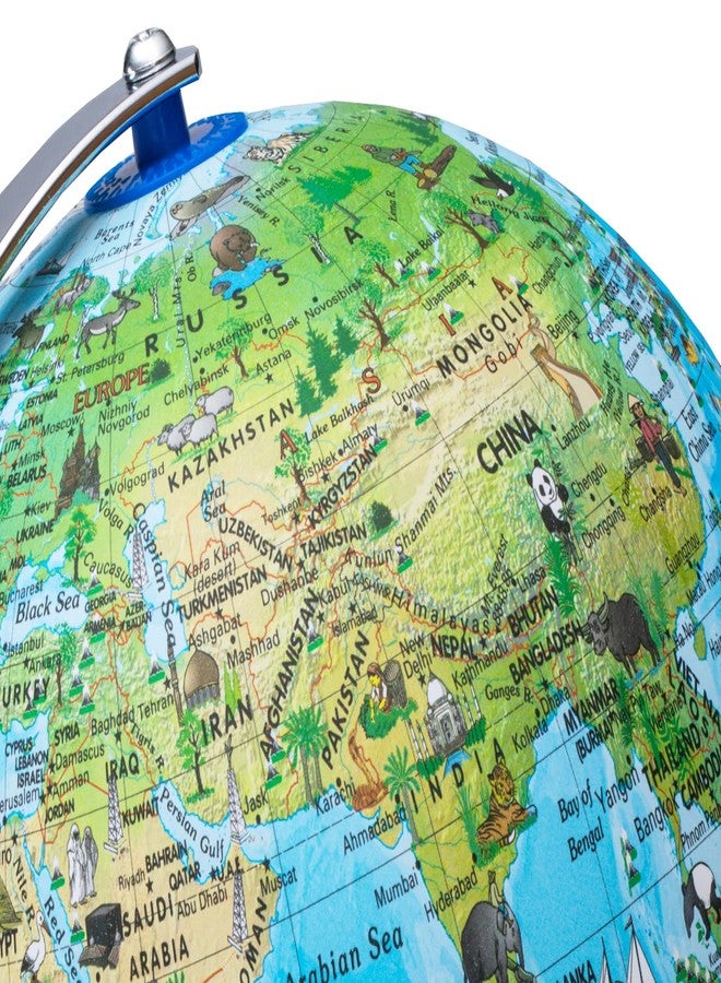Replogle 8"/20cm Interactive Illuminated Political Globe with Chrome Base, Riser and Semi-Meridian. Standing 12 inches tall, This Colorful Easy to Read Globe Illuminates Brightly. The Perfect Interactive STEM Educational With Over a Thousand Pieces of Information. Ideal Night Light for Bedroom, Office or Home Decor. (Blue Kids) - Image 4