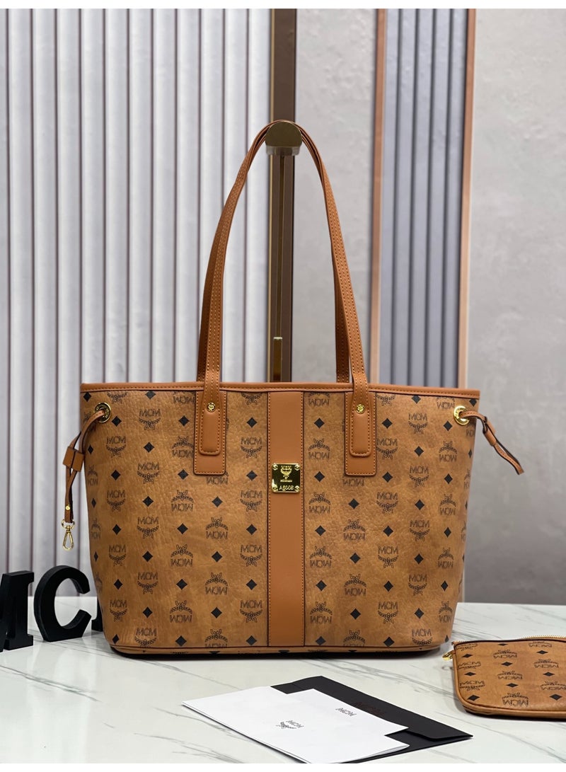 MCM Genuine Leather Tote Bag for Women - Luxury MC/MCM Letter Bag, Large Capacity Shopper Handbag - Image 1