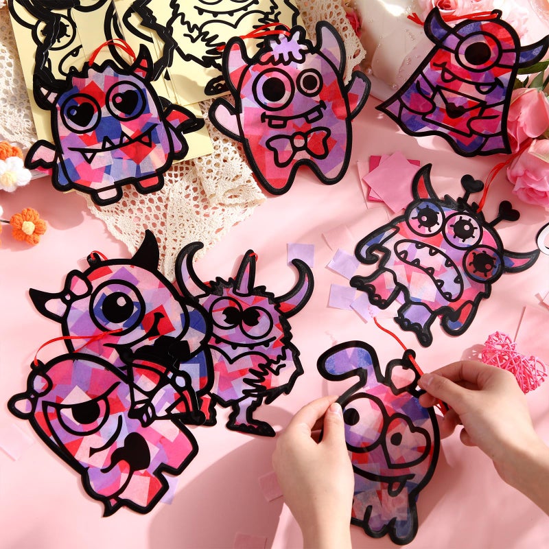 Eersida 32 Sets Valentine's Day Monster Suncatcher Craft Kit, DIY Stained Glass Window Art Ornaments for Adults, Party Favors & Valentine's Day Decorations - Image 4