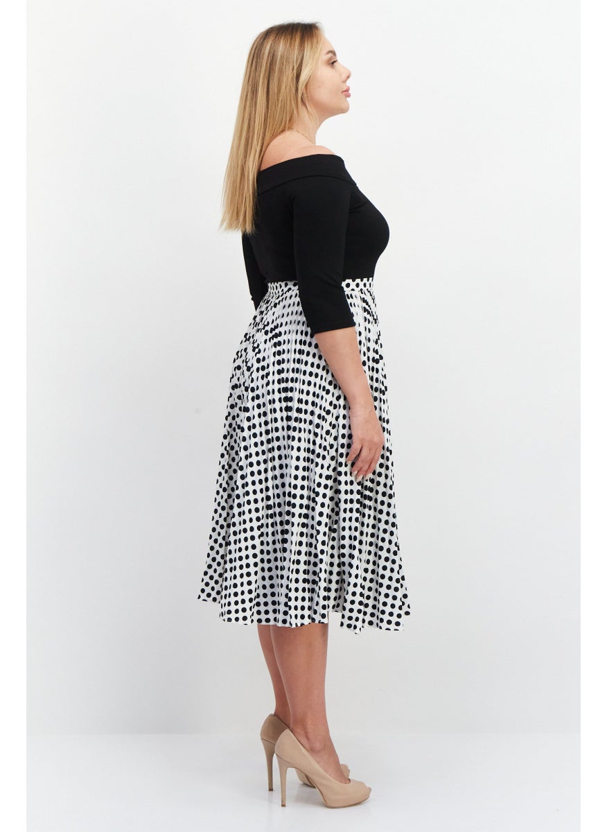 VERO MODA Women Polka Dots Casual Midi Dress, Black  - Image 3