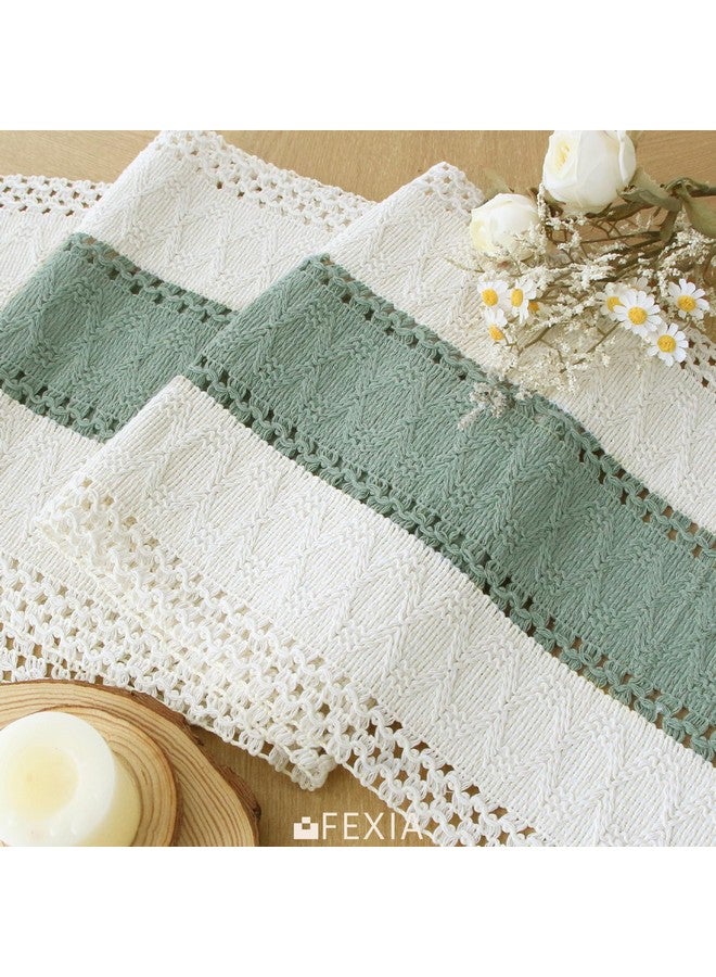FEXIA Sage Green Table Runner 72 Inches Long with Tassels Boho Macrame Farmhouse Table Runners for Home Decor Party Bohemian Rustic Bridal Shower Dining Decorations(12x72 Inches) - Image 3