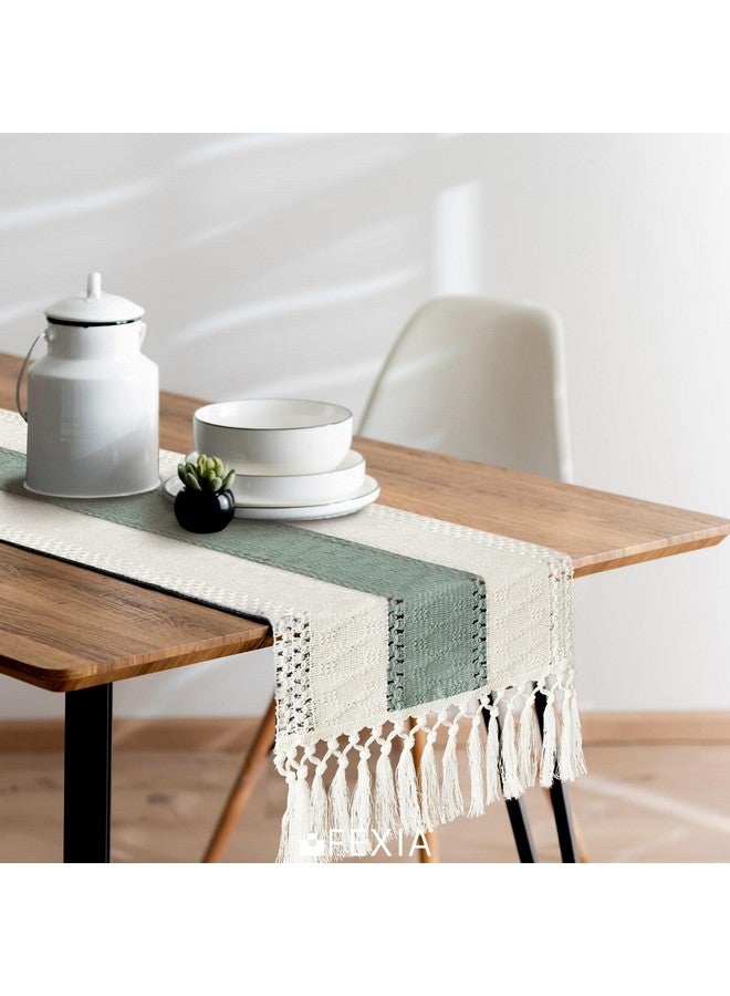 FEXIA Sage Green Table Runner 72 Inches Long with Tassels Boho Macrame Farmhouse Table Runners for Home Decor Party Bohemian Rustic Bridal Shower Dining Decorations(12x72 Inches) - Image 5