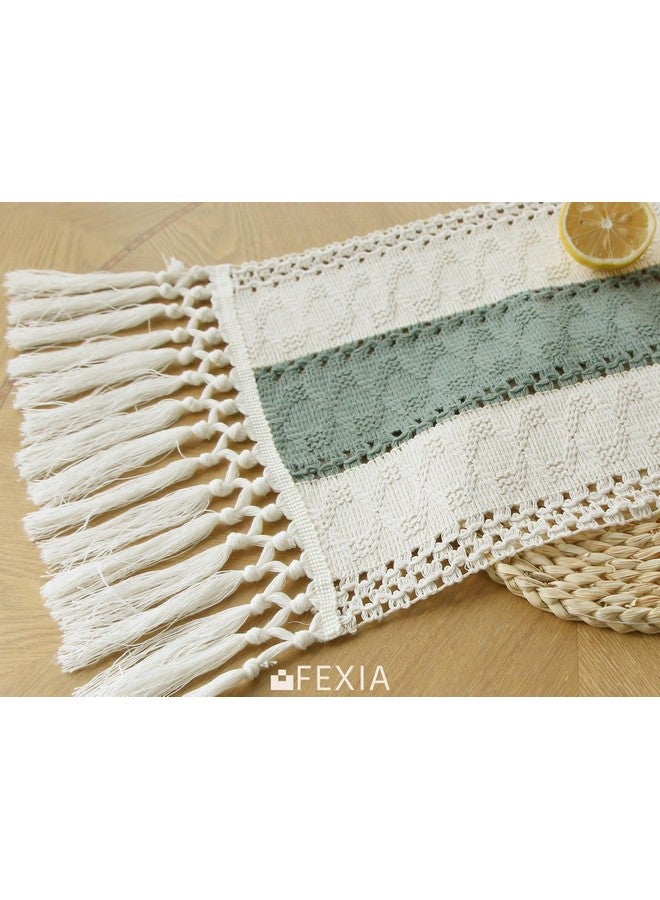 FEXIA Sage Green Table Runner 72 Inches Long with Tassels Boho Macrame Farmhouse Table Runners for Home Decor Party Bohemian Rustic Bridal Shower Dining Decorations(12x72 Inches) - Image 4