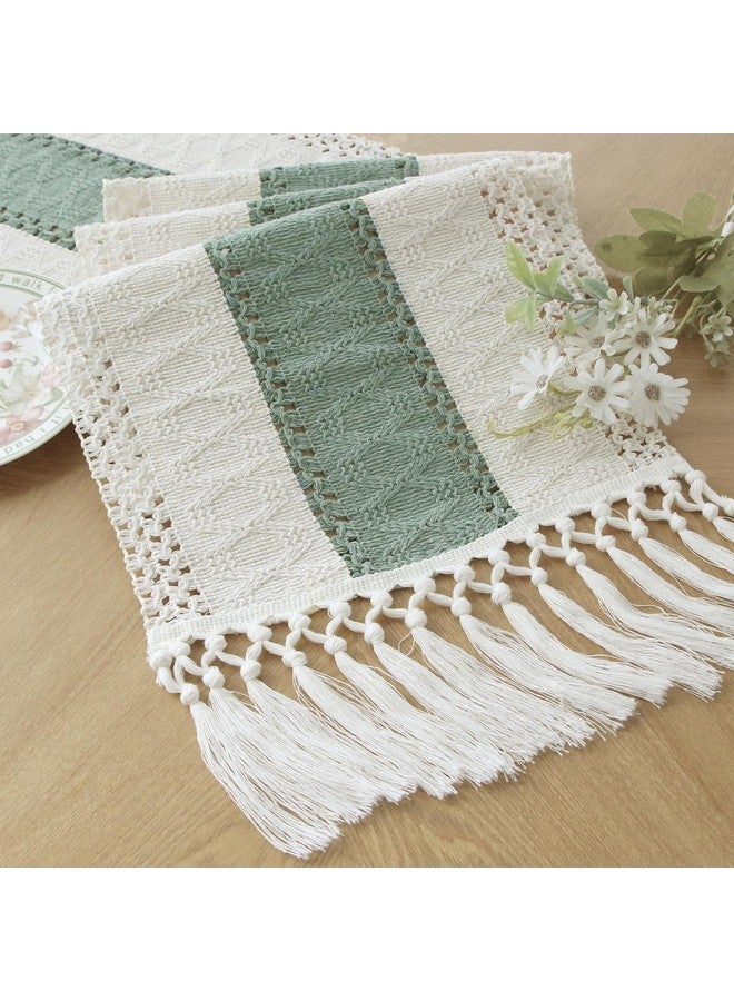 FEXIA Sage Green Table Runner 72 Inches Long with Tassels Boho Macrame Farmhouse Table Runners for Home Decor Party Bohemian Rustic Bridal Shower Dining Decorations(12x72 Inches) - Image 1