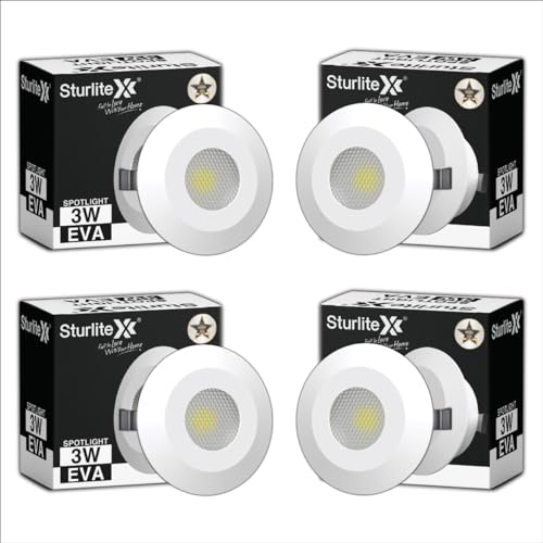 Sturlite Eva 3W LED Spotlight| 3000K Warm White Color Temperature| 36mm-Cutout & Compact Design Ceiling Ligh| CRI Tech With High Voltage Protection Downlight - Pack of 4 - Image 1