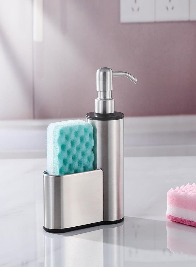CHBKT Kitchen Soap Dispenser with Sponge Holder, 12 oz Dish Soap Dispenser for Kitchen Sink Countertop, Stainless Steel Pump, Organizer Holder with Storage for Bathroom - Image 4