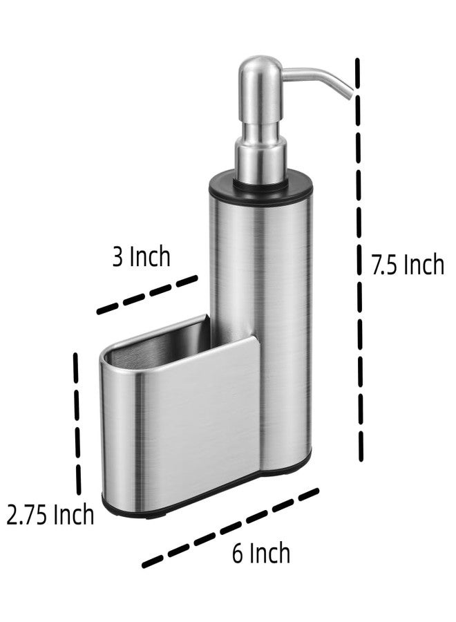CHBKT Kitchen Soap Dispenser with Sponge Holder, 12 oz Dish Soap Dispenser for Kitchen Sink Countertop, Stainless Steel Pump, Organizer Holder with Storage for Bathroom - Image 2