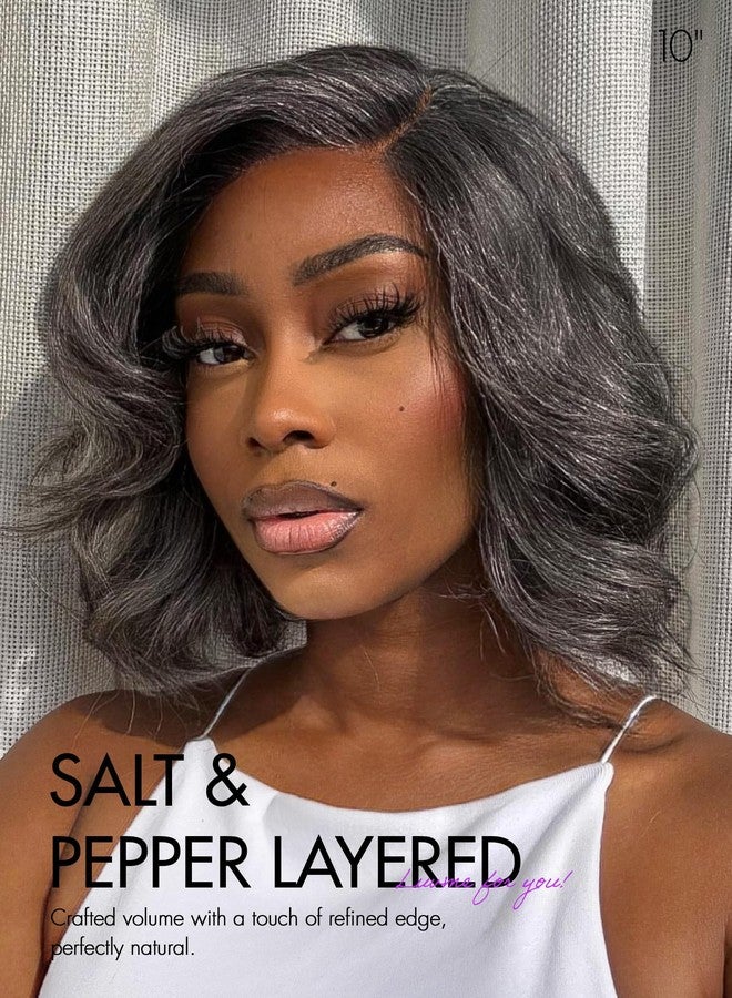 LUVME HAIR Salt & Pepper Layered Bob Glueless Pre-Cut Lace Wig Gray Wigs For Women Short Grey Hair Glueless Bob Wigs Pre Plucked Pre Cut Pixie Cut - Image 2