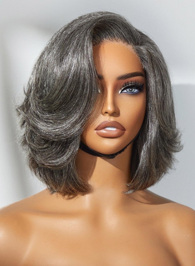 LUVME HAIR Salt & Pepper Layered Bob Glueless Pre-Cut Lace Wig Gray Wigs For Women Short Grey Hair Glueless Bob Wigs Pre Plucked Pre Cut Pixie Cut - Image 1