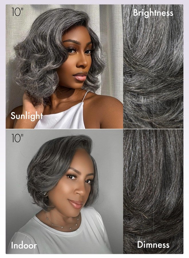 LUVME HAIR Salt & Pepper Layered Bob Glueless Pre-Cut Lace Wig Gray Wigs For Women Short Grey Hair Glueless Bob Wigs Pre Plucked Pre Cut Pixie Cut - Image 5