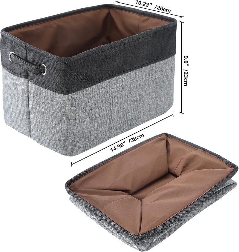 Maqiao Collapsible Storage Bin [3-Pack] Foldable Canvas Fabric Storage Basket Cube Box, Sturdy Organizer with Handles for Home, Office, Nursery, Closet Shelves (Black and Grey) - Image 2