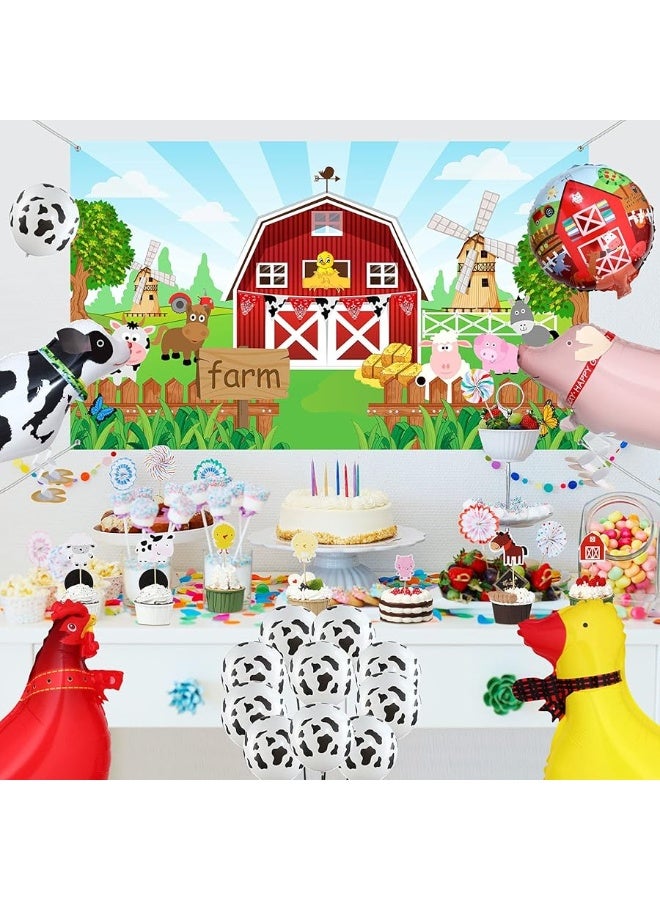 Sumind Farm Birthday Party Decorations Farm Animals Barn Backdrop Banner Walking Balloons Cupcake Toppers Birthday Party Supplies Set for Kids Farm Animals Cow Theme Party Supplies - Image 2