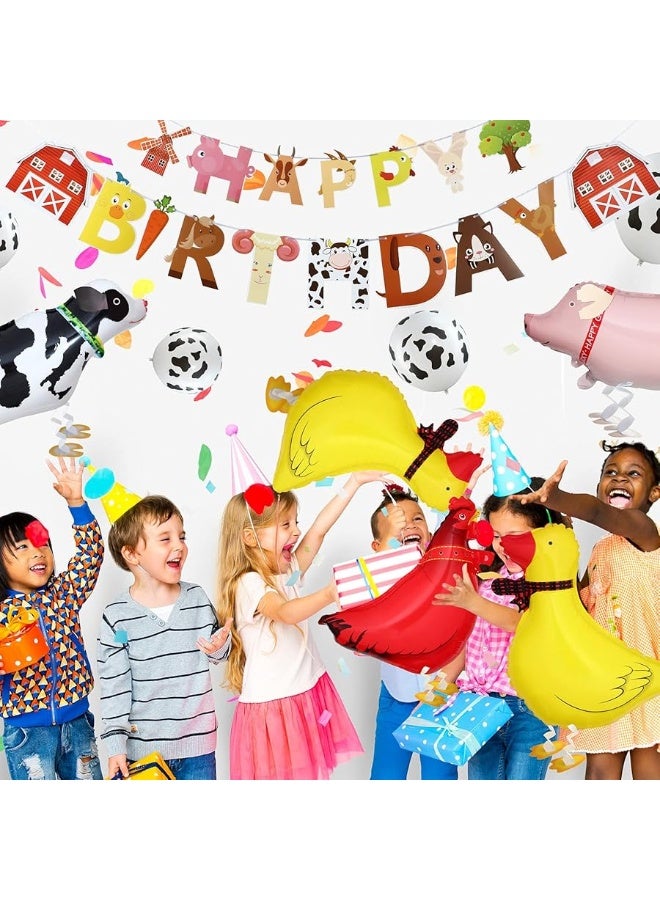 Sumind Farm Birthday Party Decorations Farm Animals Barn Backdrop Banner Walking Balloons Cupcake Toppers Birthday Party Supplies Set for Kids Farm Animals Cow Theme Party Supplies - Image 3