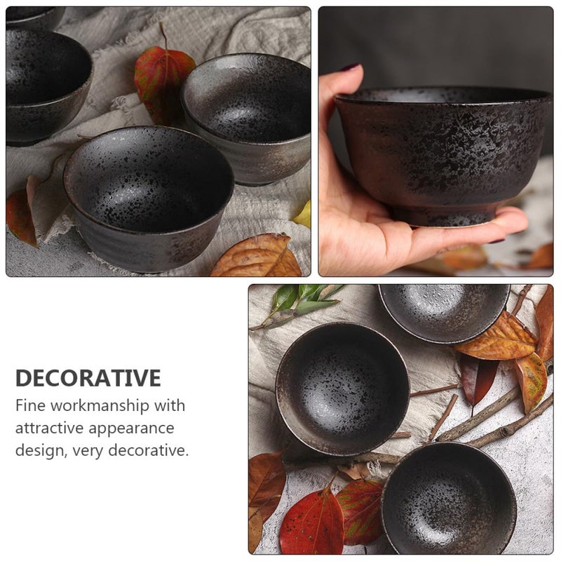 Ceramic Rice Bowls Set Of 2 Vintage Black For Soup Noodles Salads Pasta Fruits - Image 5