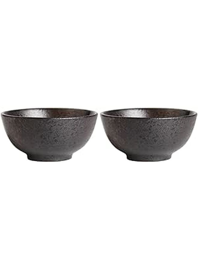 Ceramic Rice Bowls Set Of 2 Vintage Black For Soup Noodles Salads Pasta Fruits - Image 1