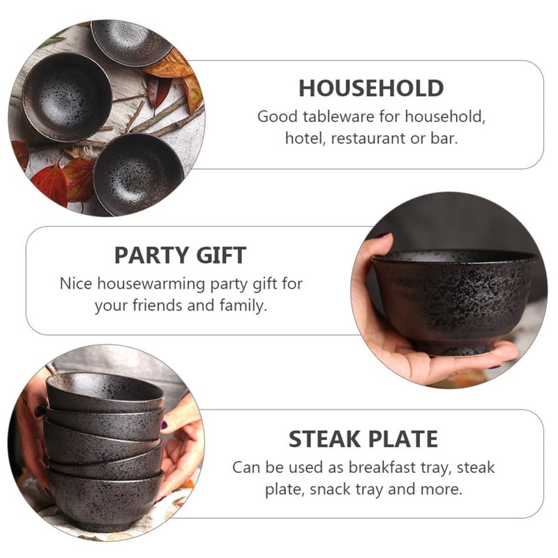 Ceramic Rice Bowls Set Of 2 Vintage Black For Soup Noodles Salads Pasta Fruits - Image 3