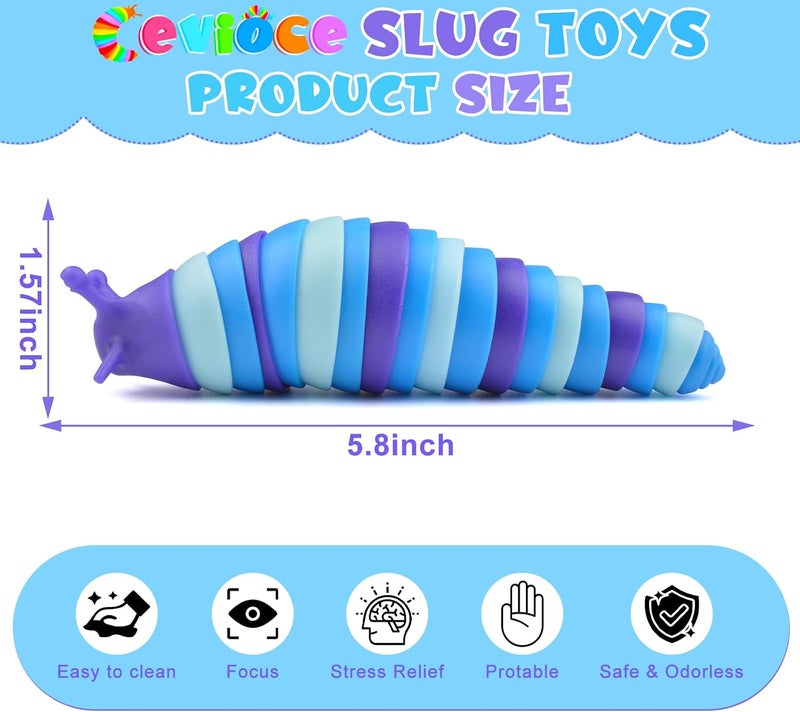 Cevioce Cevei Cevoce Sensory Slug Fidget Toys for Adults & Kids - 6Pc Cute Autism Sensory Toy Set for Autistic Children, Ages 3+, (5.8 Inch) - Image 2