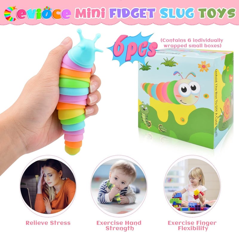 Cevioce Cevei Cevoce Sensory Slug Fidget Toys for Adults & Kids - 6Pc Cute Autism Sensory Toy Set for Autistic Children, Ages 3+, (5.8 Inch) - Image 4