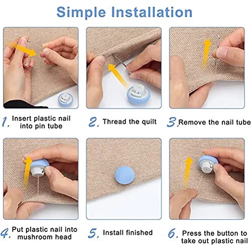 HEXONIQ® Quilt Fixing Clips, Bedroom Duvet Cover Clips, Mushroom Round Pins with Buttons, Blue, Pack of 12 - Image 5