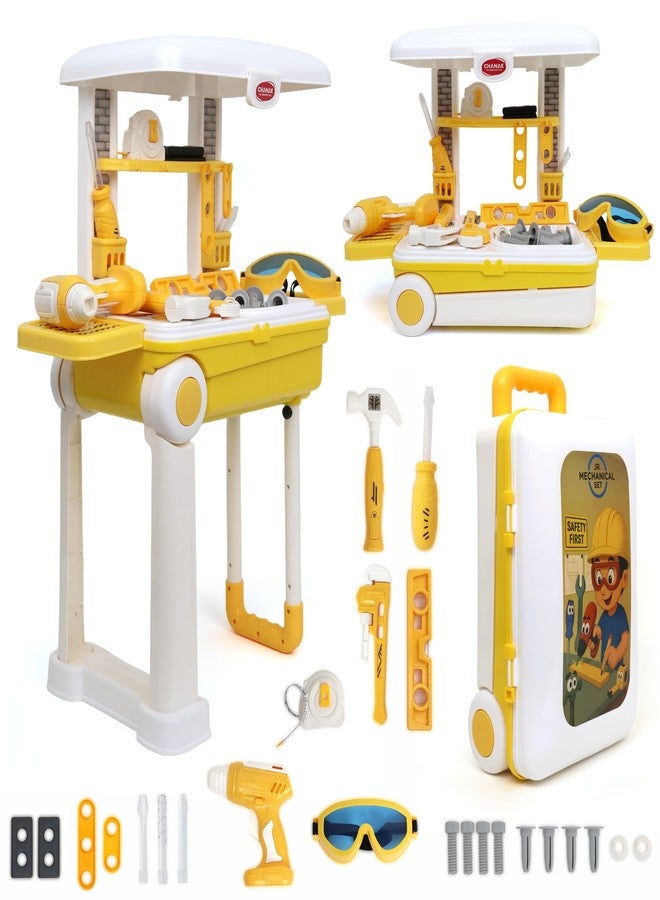 Chanak عربة أدوات ميكانيكية للأطفال من تشاناك، تحتوي على 24 قطعة، مجموعة ألعاب بناء ميكانيكية مع أدوات وصواميل وبراغي، مؤثرات ضوئية وصوتية، هدية مثالية للأطفال، مناسبة للأطفال فوق سن 3 سنوات (أصفر) - Image 1
