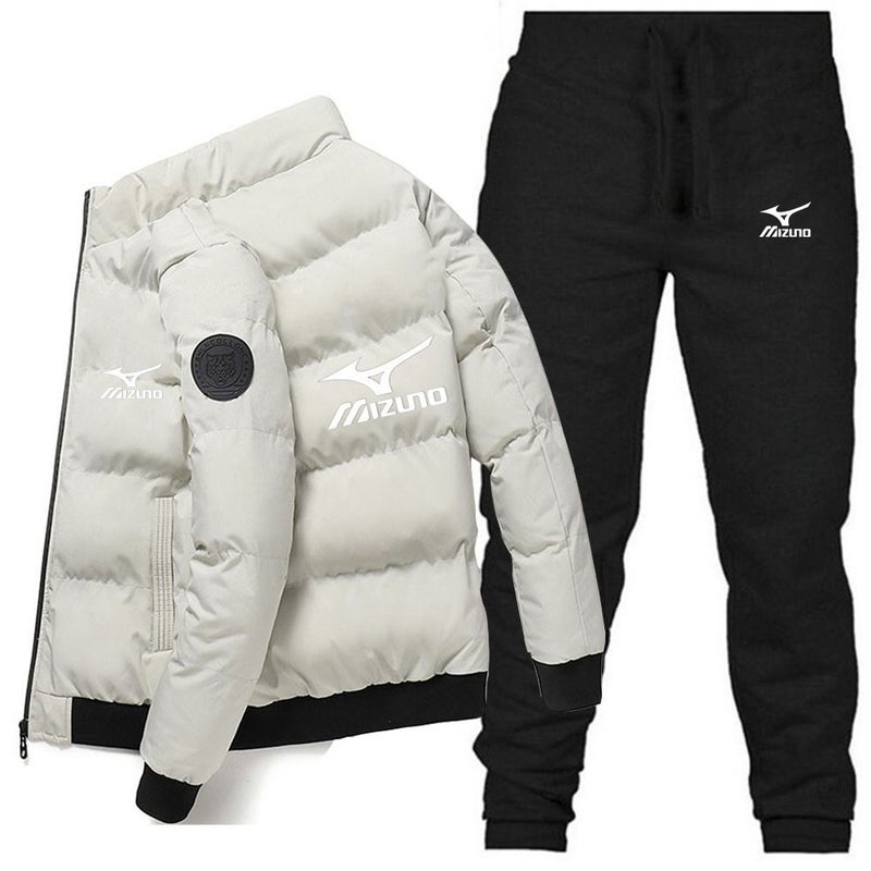 Winter New Fashion Warm Printed Cotton-Padded Jacket Trousers Suit Men'S Stand Collar Cotton-Padded Jacket Suit - Image 4