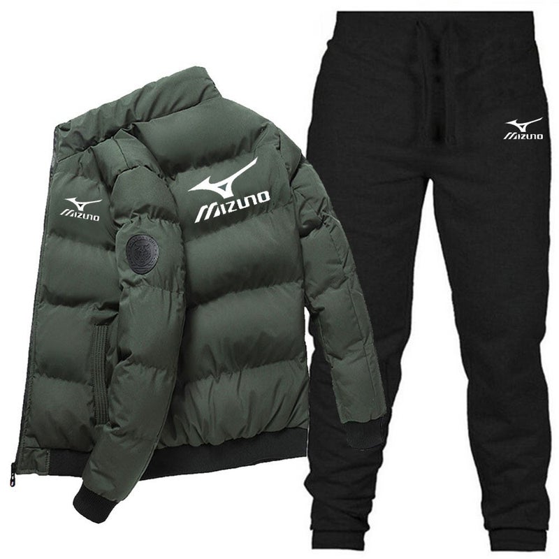 Winter New Fashion Warm Printed Cotton-Padded Jacket Trousers Suit Men'S Stand Collar Cotton-Padded Jacket Suit - Image 2
