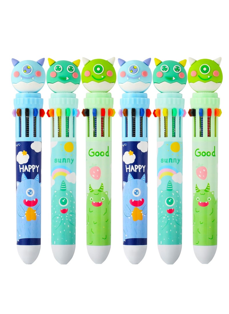 Excefore Multicolor Ballpoint Pen 0.5mm, 10-in-1  Colored Retractable Ballpoint Pens for Office School Supplies for Office School Supplies Students Children Gift, Kids Party Favors Pen (6 Count, Monsters)  - Image 1