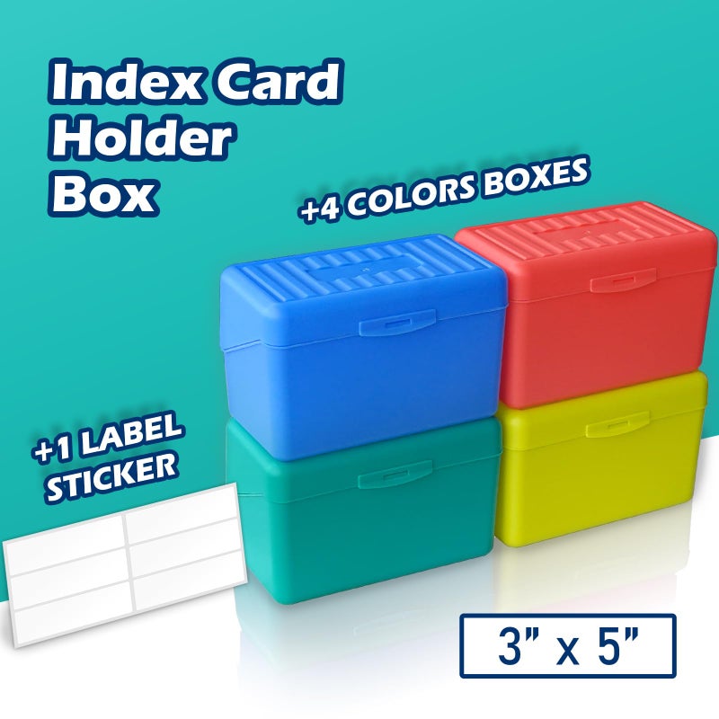 Olivo Index Card Holder Box 3x5 Flash Note Card Holder Storage File Box Organizer Case for 3"x5" Cards, 4 Colors Pack - Image 2