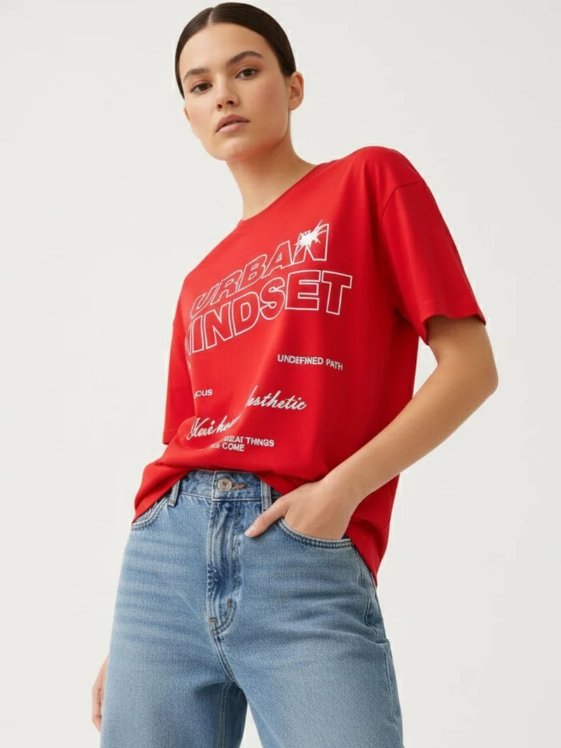 Outzidr  Red Crew Neck Graphic Tshirt for Women | Best Price UAE
