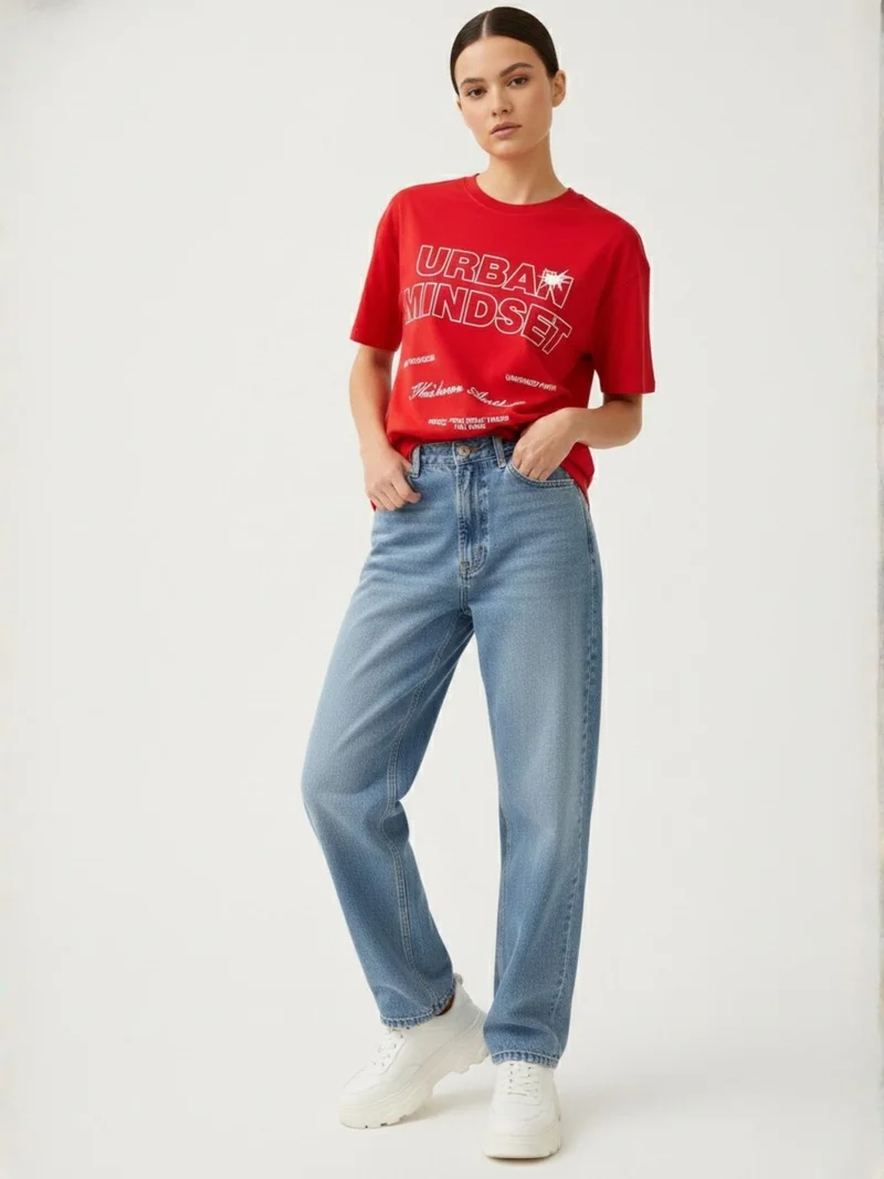 Outzidr  Red Crew Neck Graphic Tshirt for Women | Best Price UAE