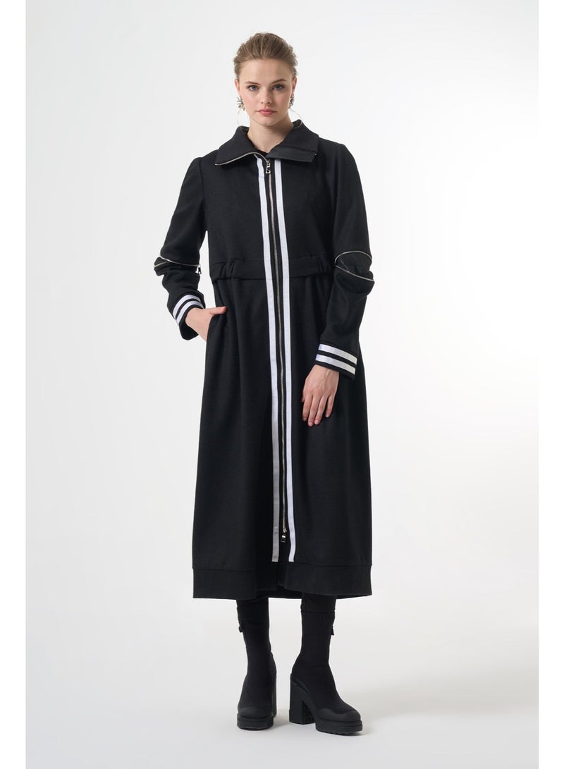MissWhence AE Felt Cape with Front and Cuff Striped details - Black - Image 1