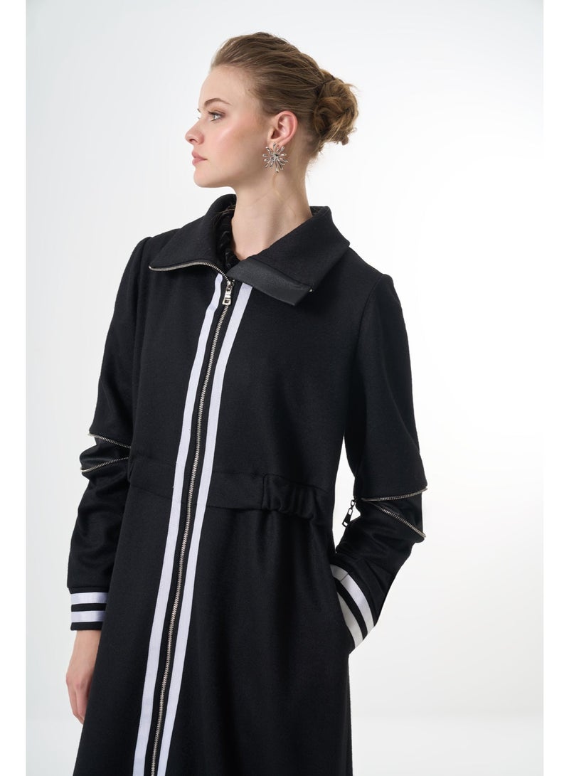 MissWhence AE Felt Cape with Front and Cuff Striped details - Black - Image 2