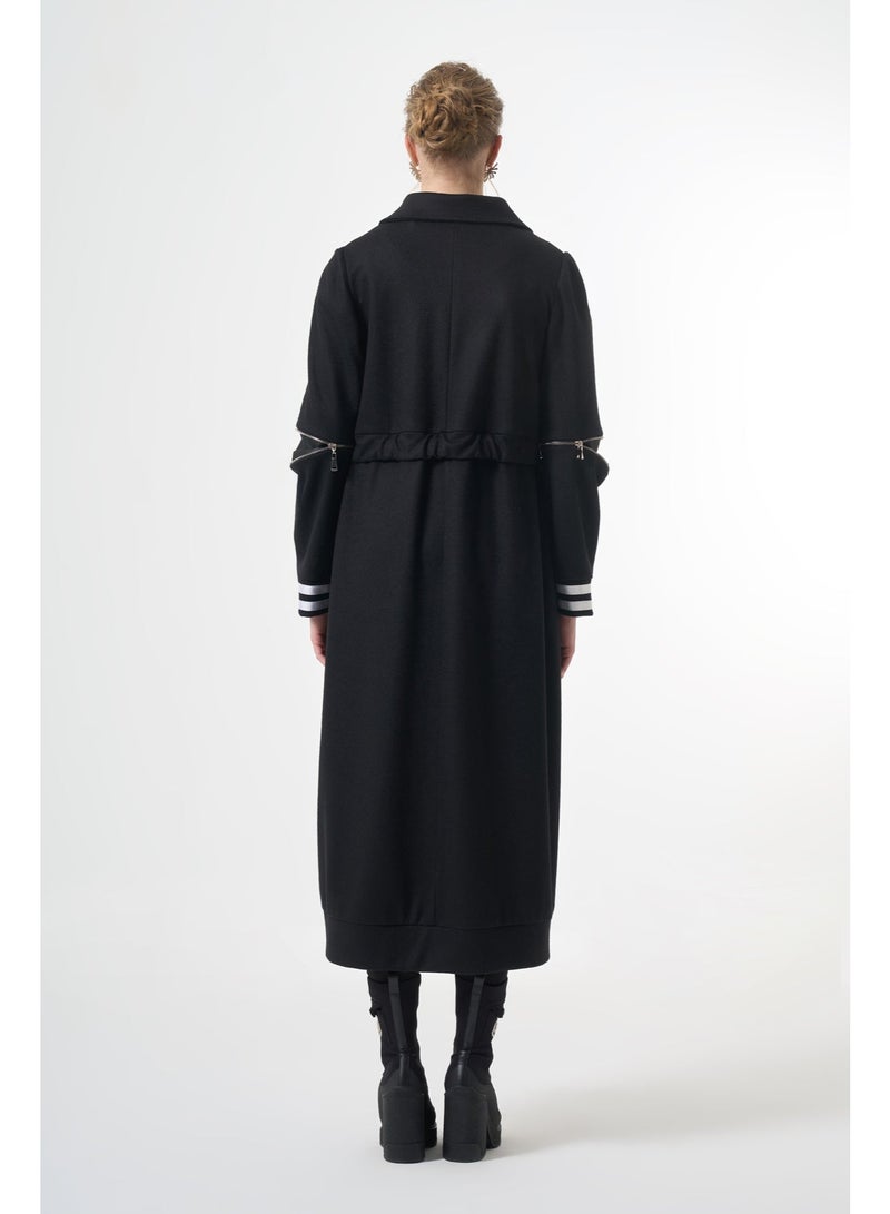 MissWhence AE Felt Cape with Front and Cuff Striped details - Black - Image 4
