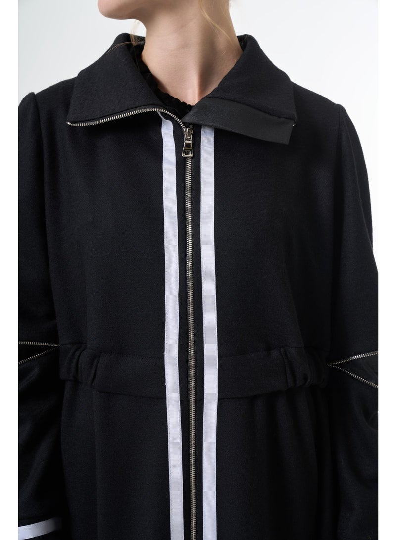 MissWhence AE Felt Cape with Front and Cuff Striped details - Black - Image 3