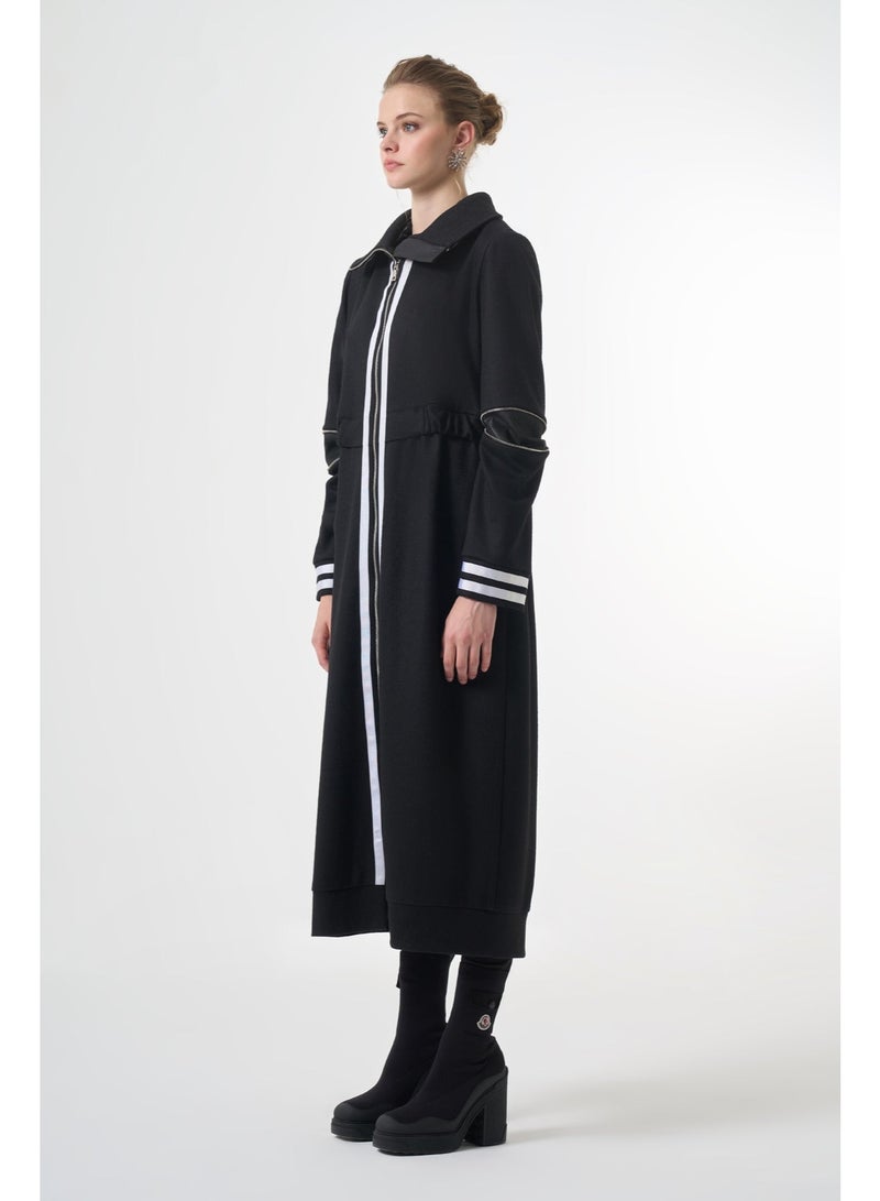 MissWhence AE Felt Cape with Front and Cuff Striped details - Black - Image 5