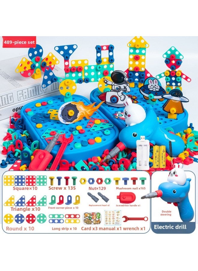 Children Screw Screw Assembly Disassembly Assembly Toolbox Electric Drill Baby Hands-on Toy Boy 3 Years Old 6-Color:Thickened [astronaut] Toolbox-Specifications:489-piece Set [electric Drill + Screwdriver + Rechargeable Battery]  - Image 1