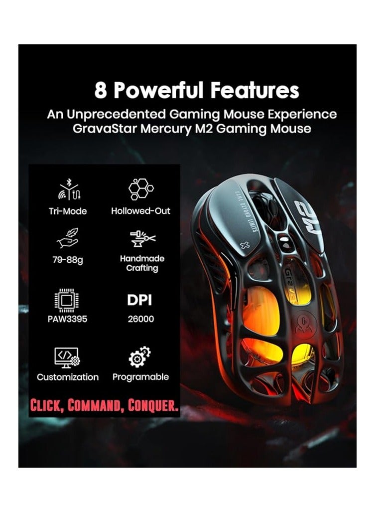 جرافا ستار Mercury M2 Gaming Mouse - MMO Computer Gaming Mouse with 26,000 dpi Optical Sensor - 78g Lightweight Hollow Design - 5 Programmable Buttons - 5 RGB Modes - Stealth Black - Image 2