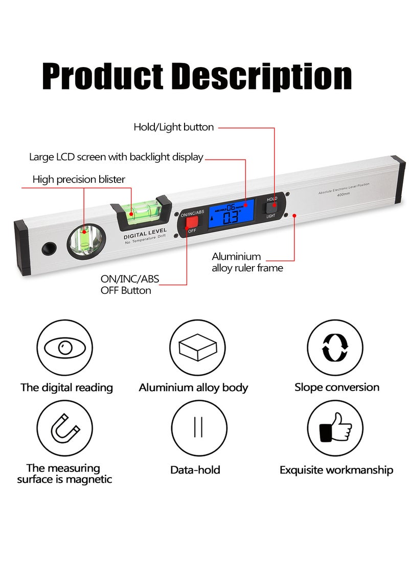 400mm Digital Protractor Angle Finder Electronic Level 360 Degree Inclinometer with Magnets Level Angle Slope Tester Ruler Digital Spirit Level  - Image 5