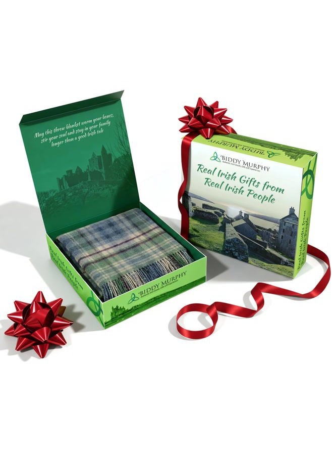 Biddy Murphy Genuine Irish, 100% Wool Throw & Toss Blanket, Traditional Plaid Print, Soft Warm Heirloom Quality Lambswool, Imported from Ireland, 54" x 72" Inches, Green/Camel/Burgundy - Image 2